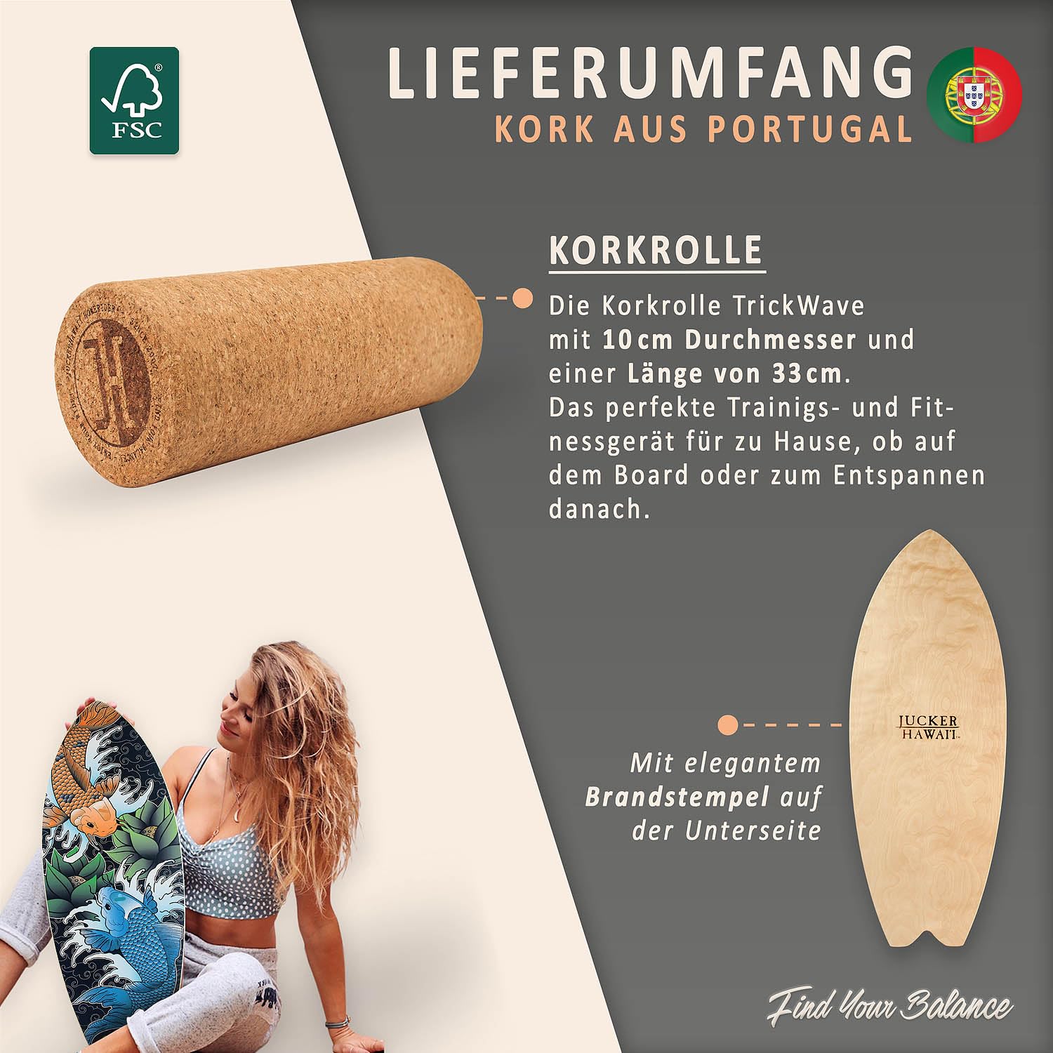 Jucker Hawaii Homerider Skate Aid balance board legno rullo sughero