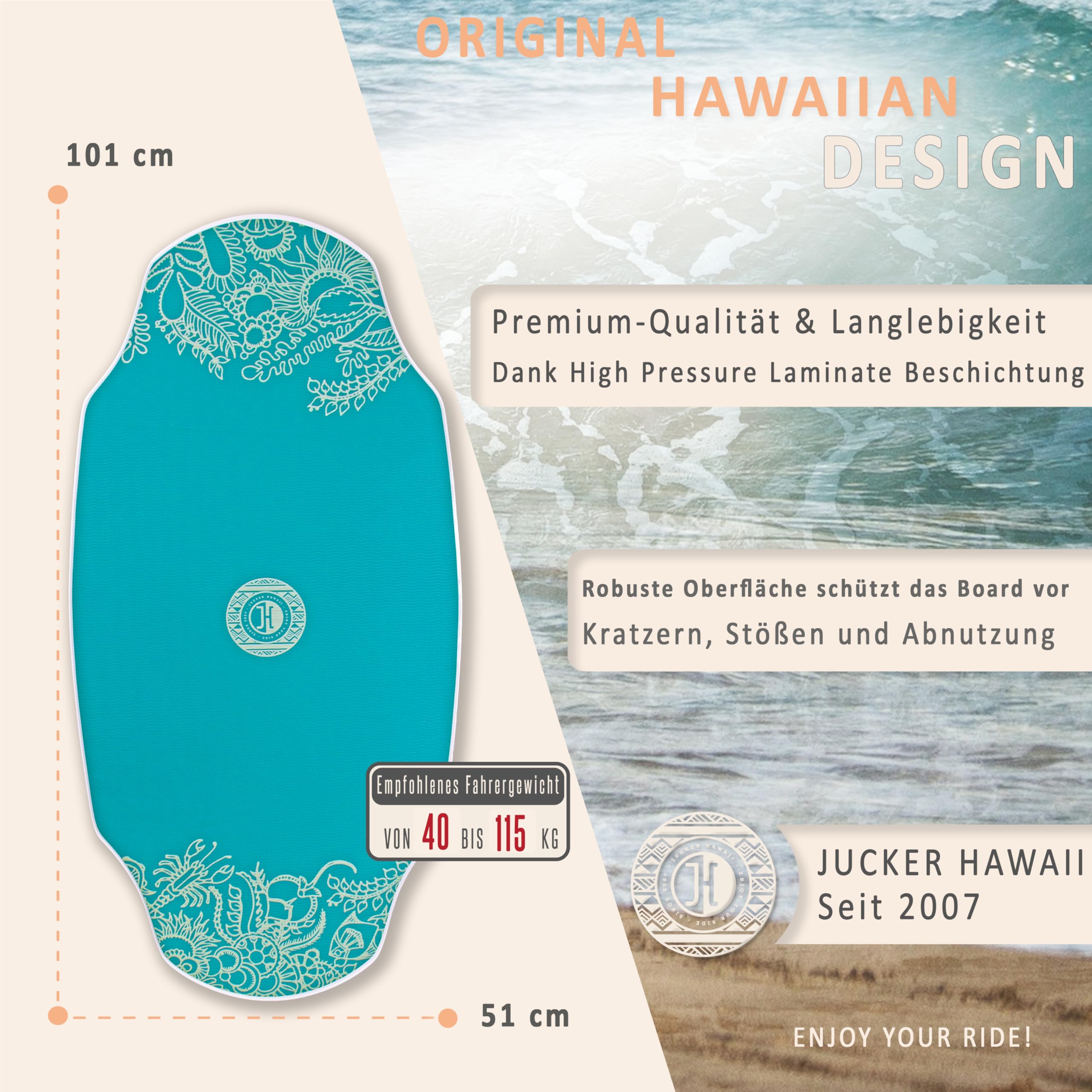 Jucker Hawaii HPL AKA Blue Pro skimboard antiscivolo EVA