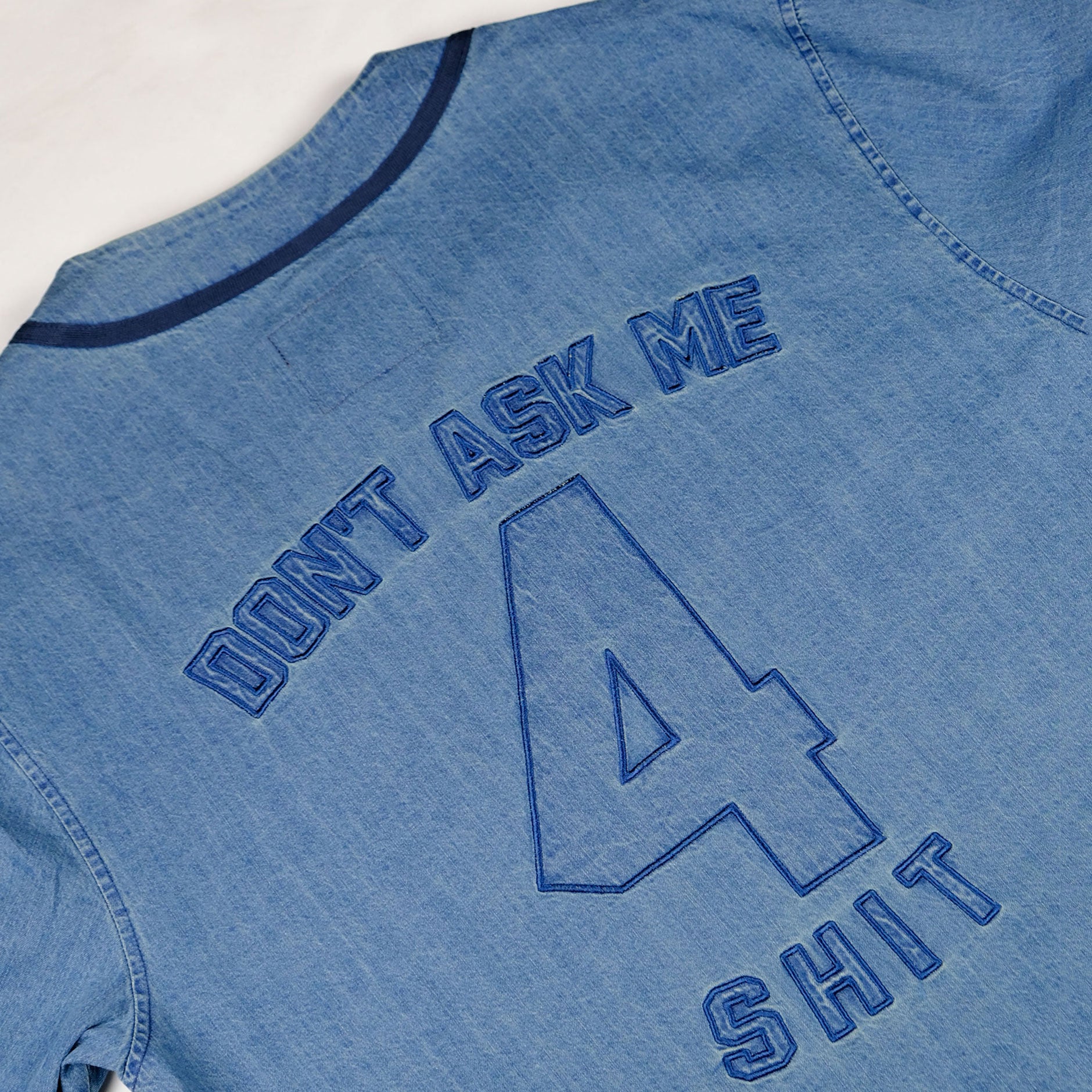 Snack Don’t Ask maglia baseball denim