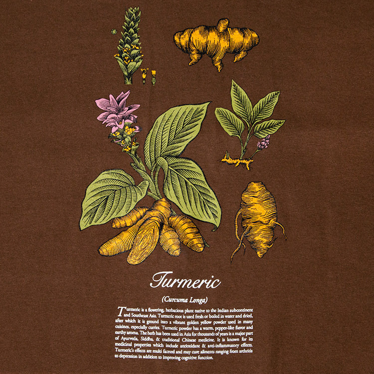 Snack Turmeric t-shirt marrone grafica serigrafata