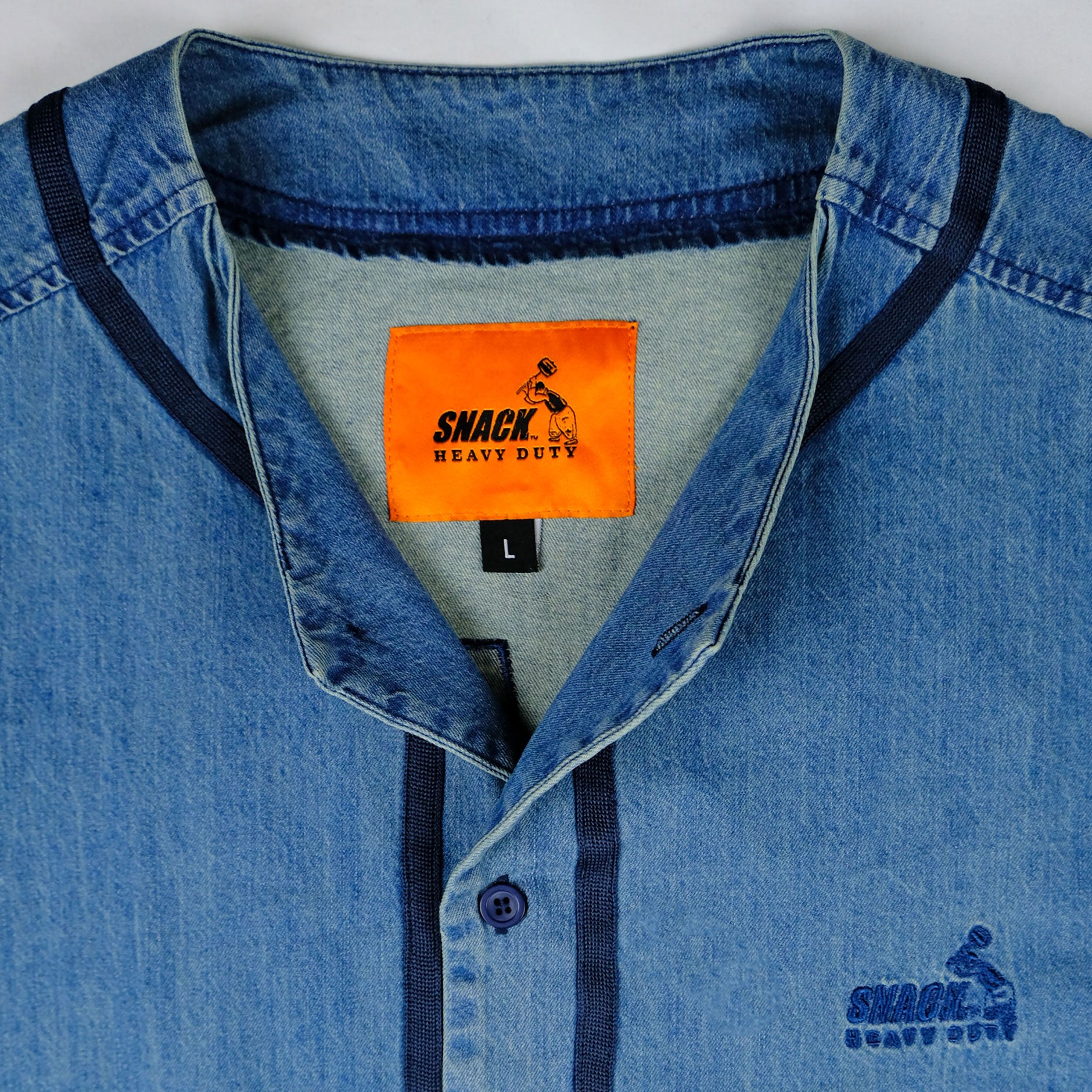 Snack Don’t Ask maglia baseball denim
