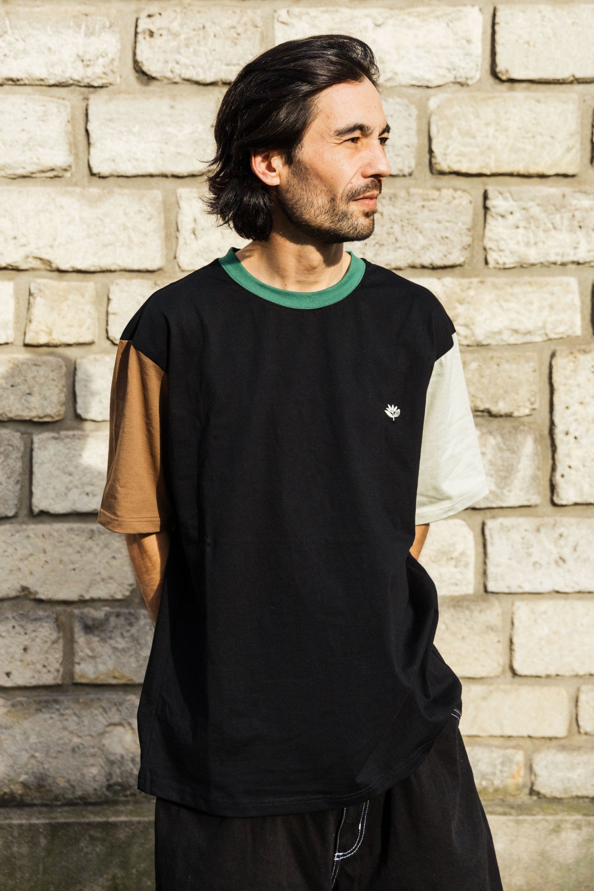 Magenta Panels Tee maglietta nera cotone