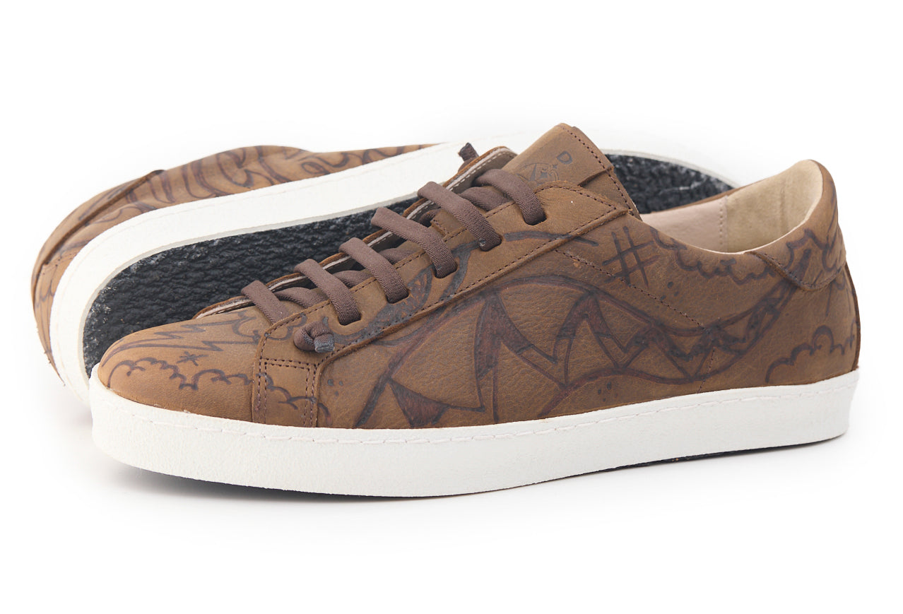 AC Longboards Biko sneakers pelle marrone pirografate
