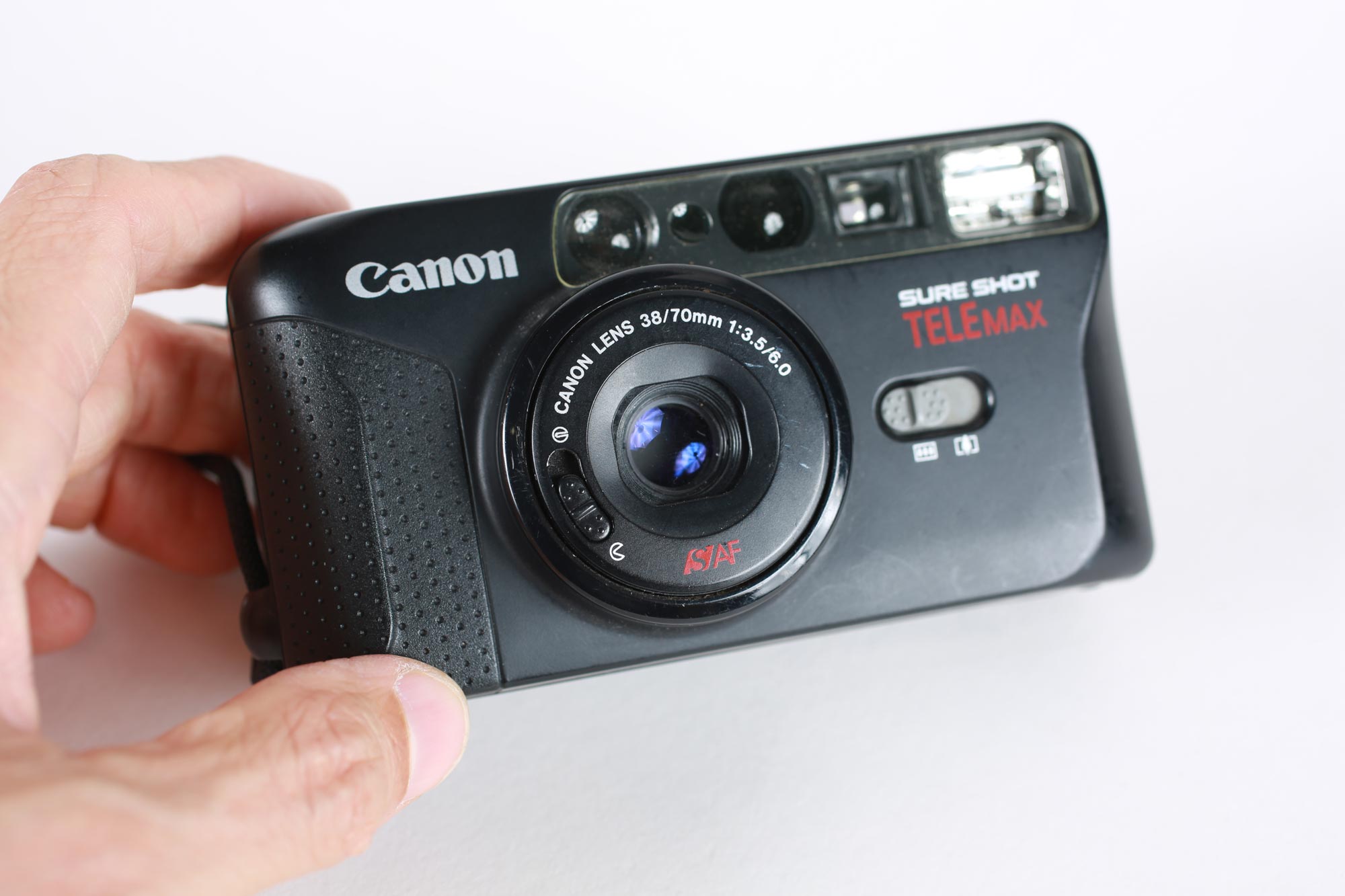 Canon Sure Shot Telemax fotocamera 35mm con custodia morbida