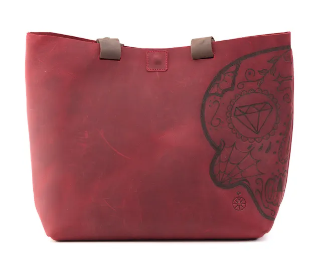 AC Longboards Red Mexican Skull borsa pelle rossa