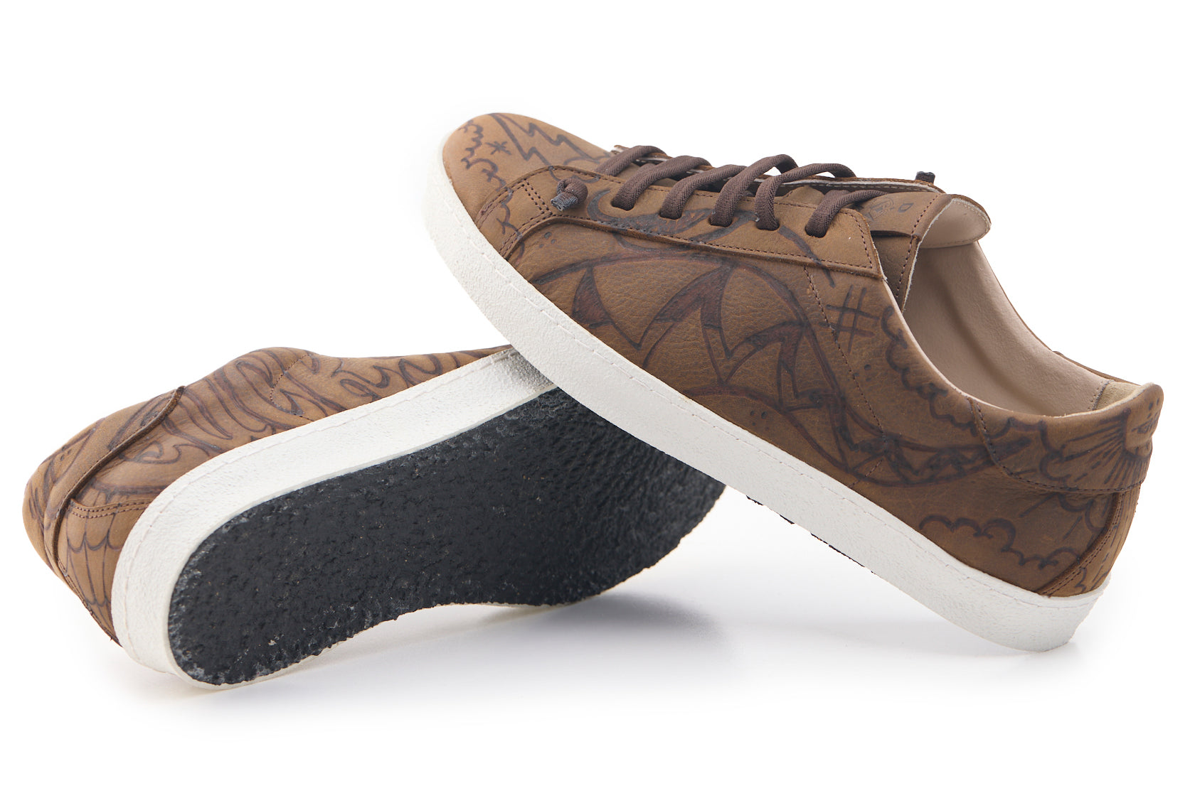 AC Longboards Biko sneakers pelle marrone pirografate