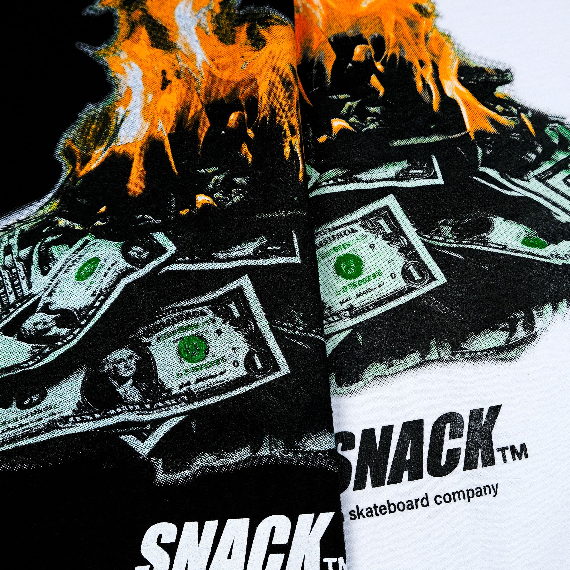 Snack Burning Money t-shirt bianca cotone