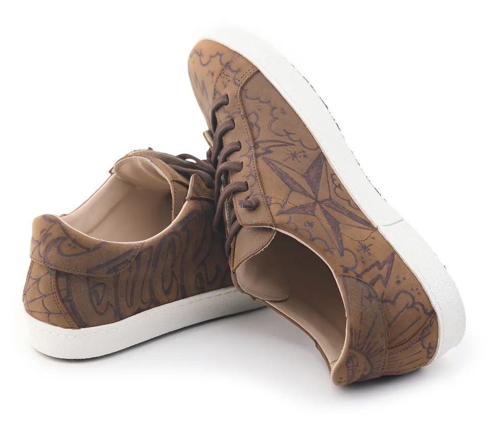 AC Longboards Biko sneakers pelle marrone pirografate