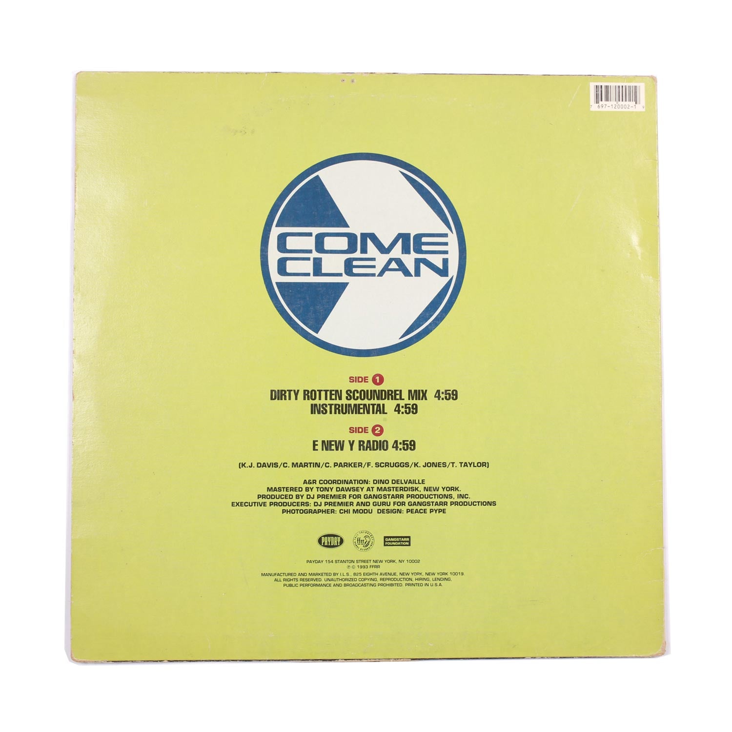 Jeru the Damaja Come Clean vinile 12 pollici singolo 1993