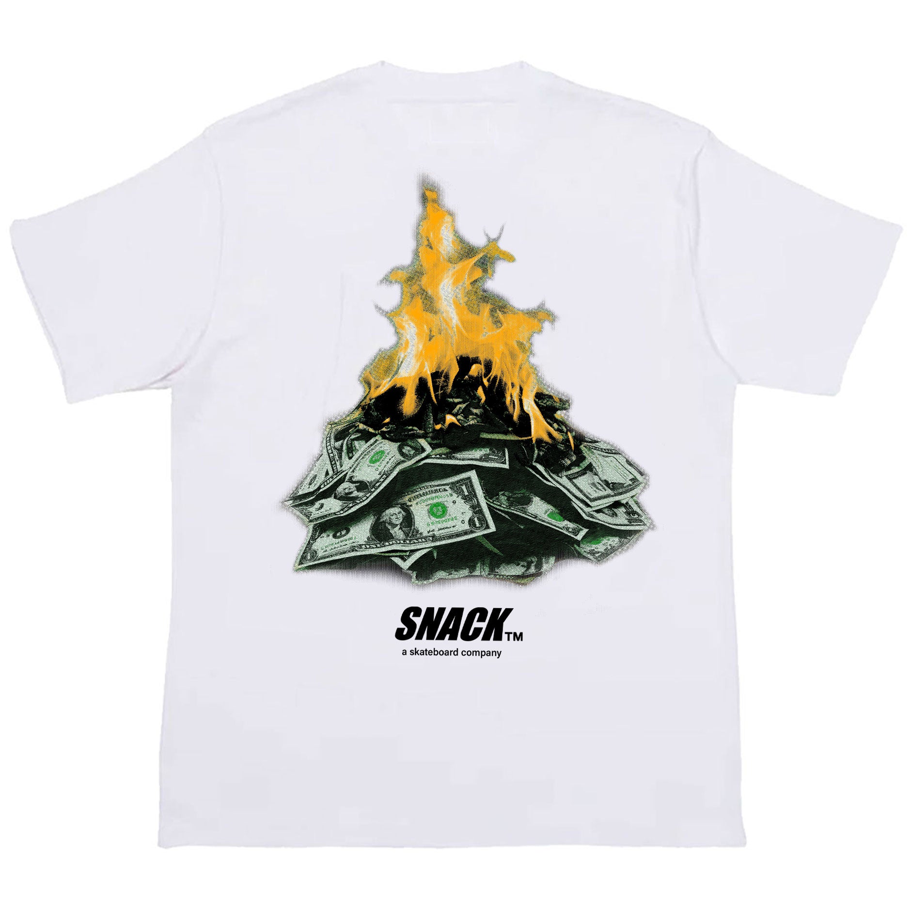 Snack Burning Money t-shirt bianca cotone