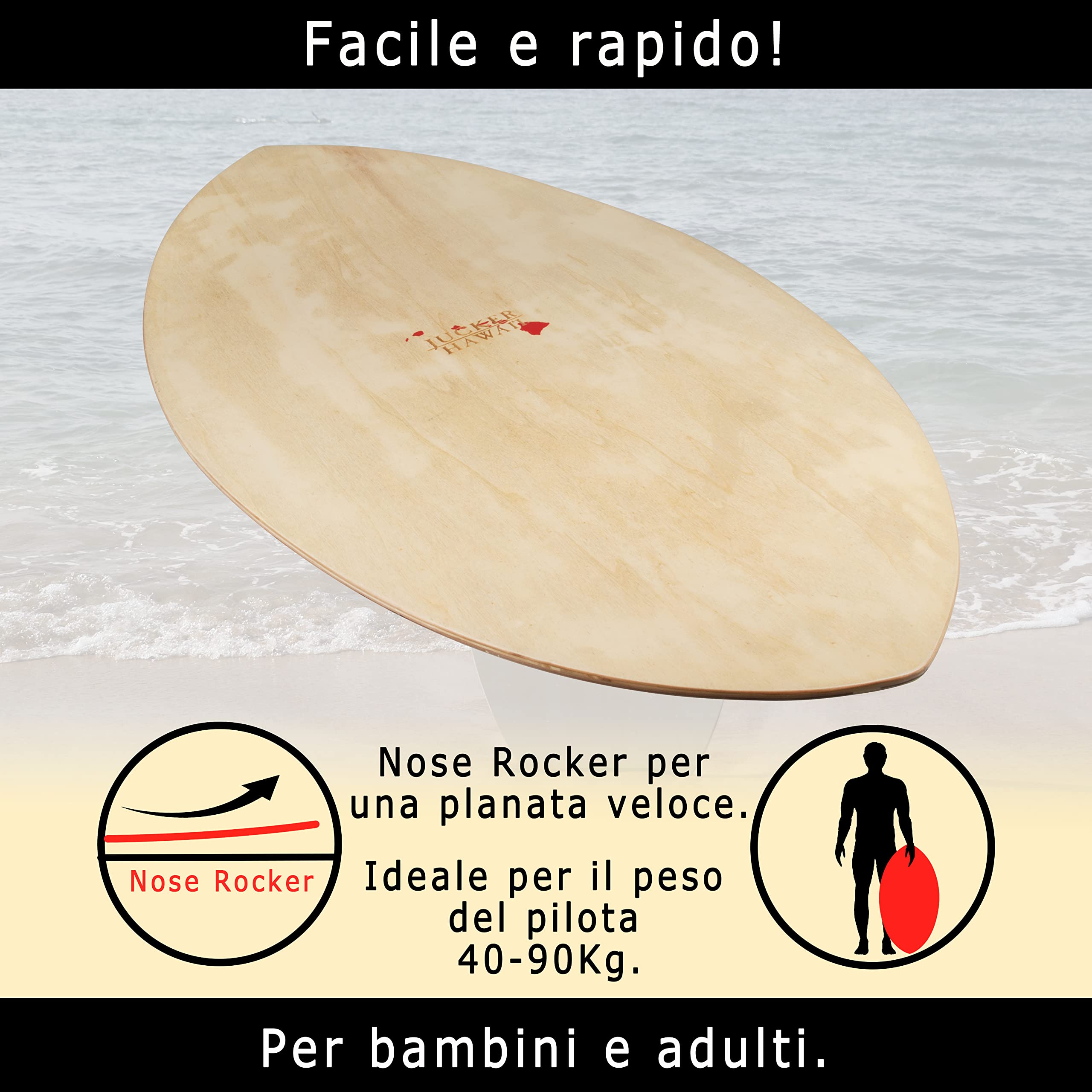 Jucker Hawaii Ohana skimboard legno nero 97,5 cm