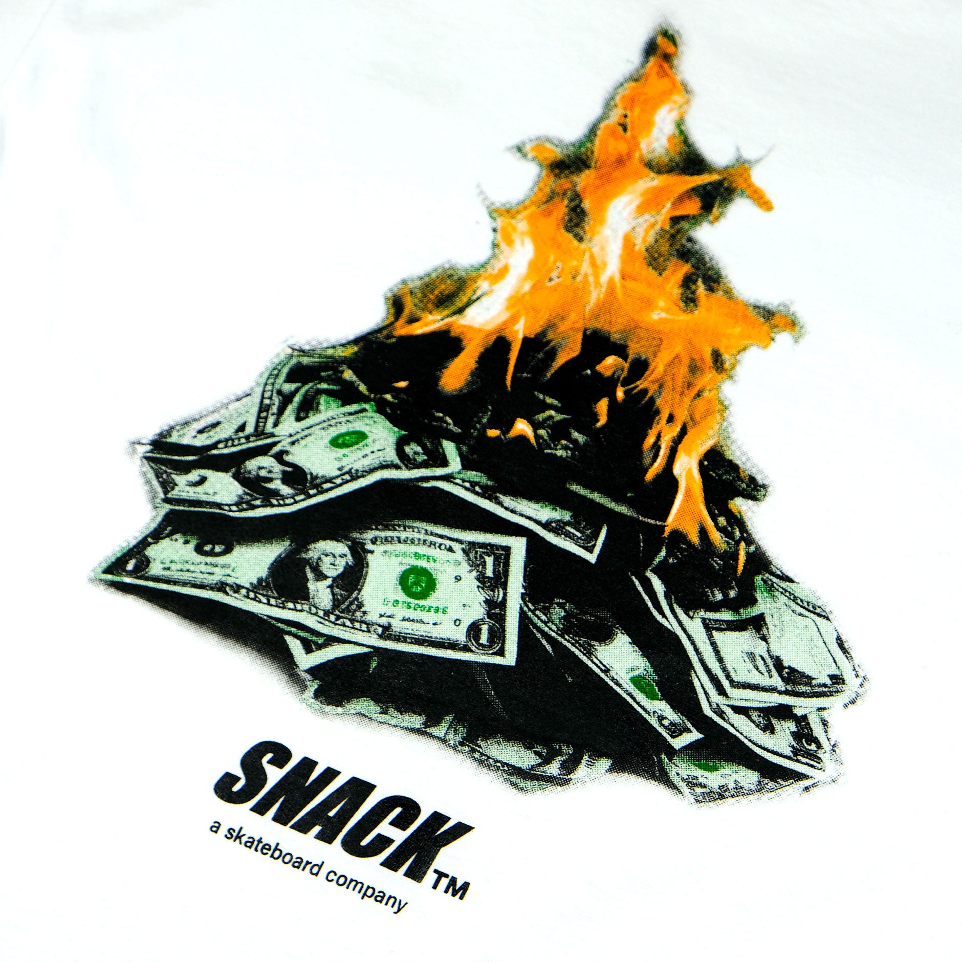Snack Burning Money t-shirt bianca cotone