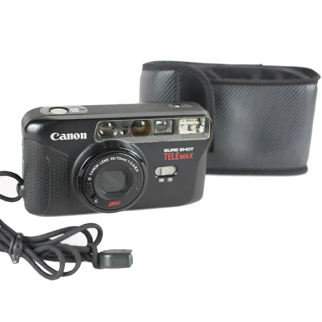 Canon Sure Shot Telemax fotocamera 35mm con custodia morbida