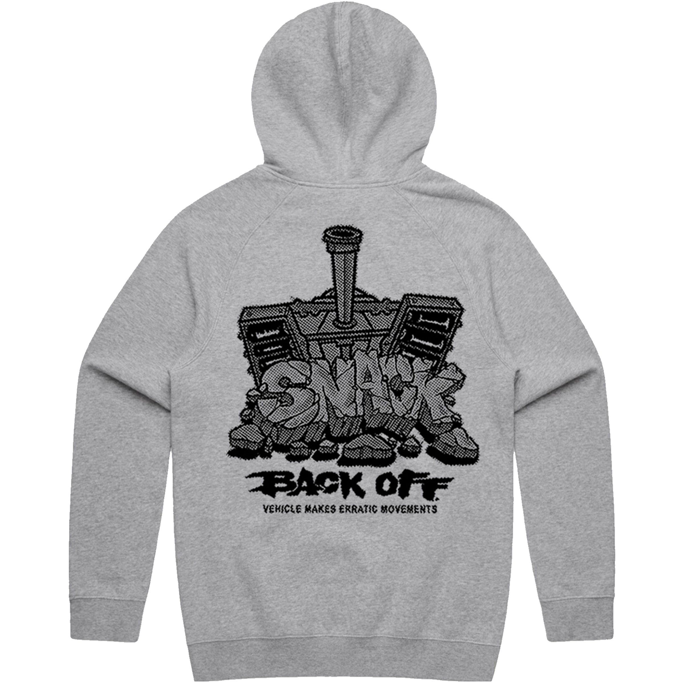 Snack Skateboarding Back Off Hoodie felpa grigia cotone