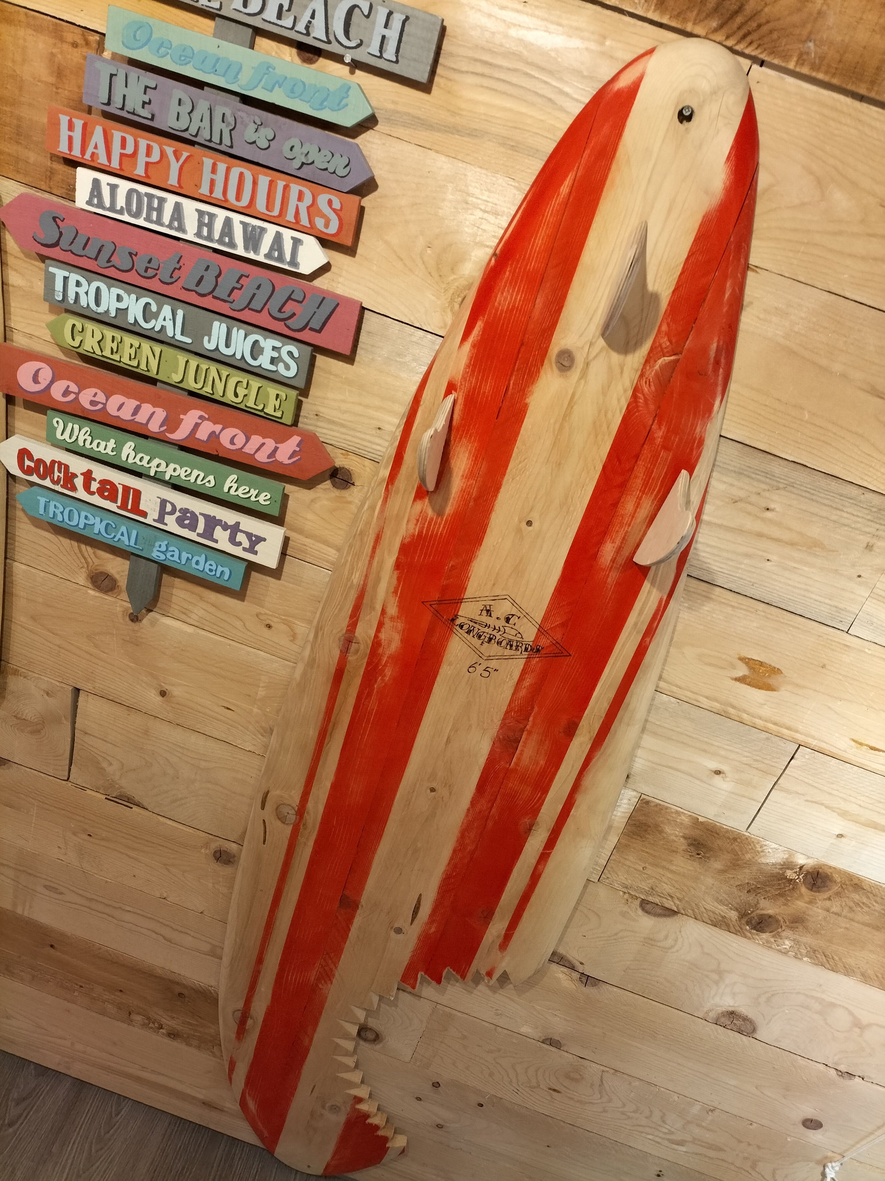 AC Longboards Red Bite appendiabiti surf legno 185 cm