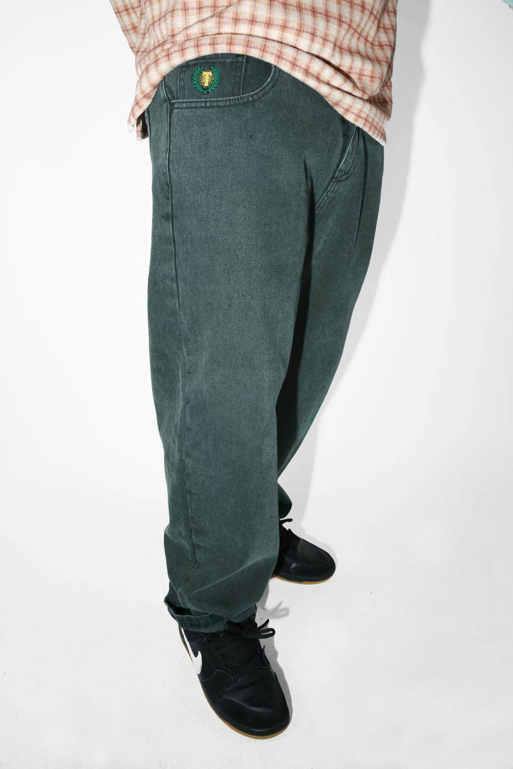 Theories Plaza jeans baggy verde denim cotone 11.5oz
