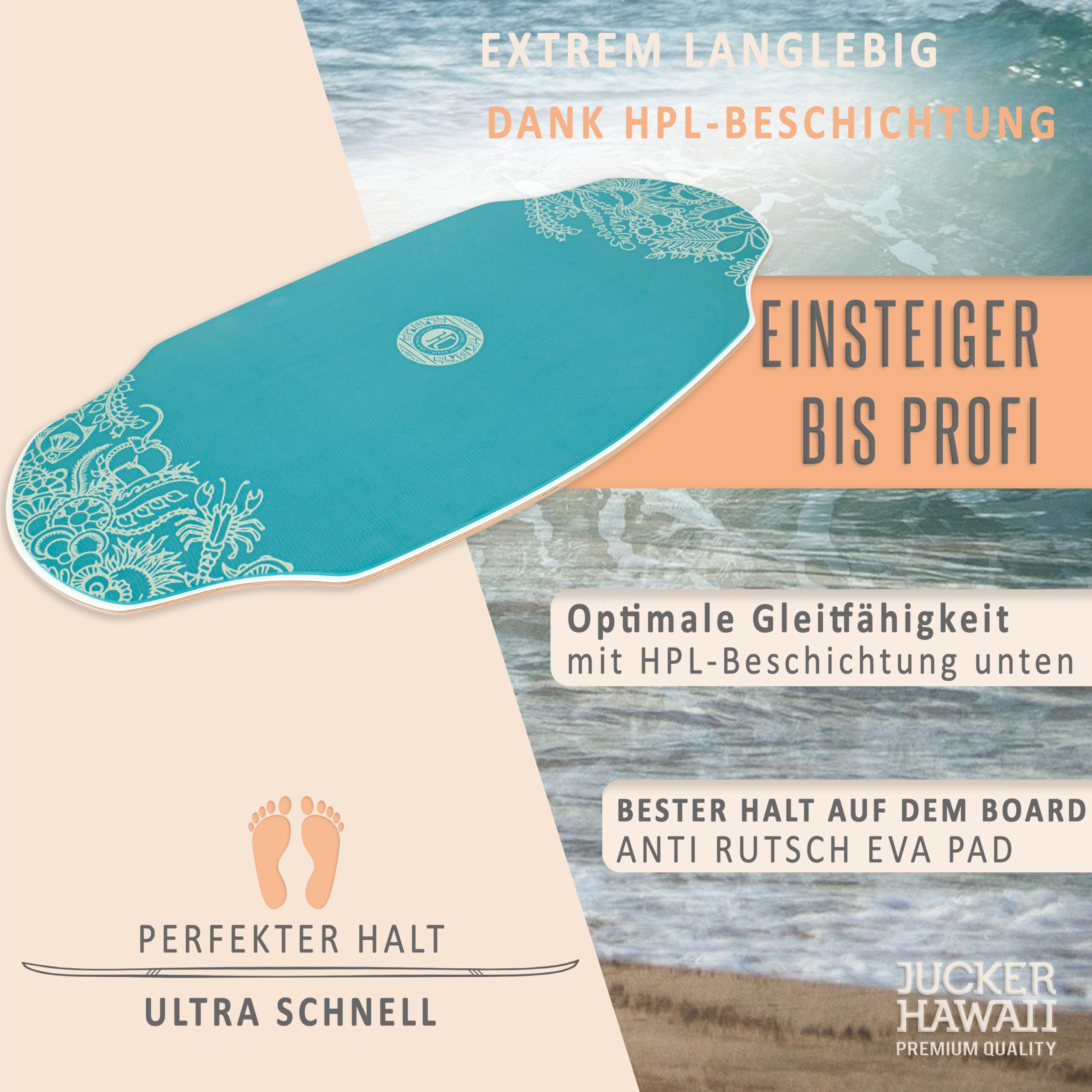 Jucker Hawaii HPL AKA Blue Pro skimboard antiscivolo EVA