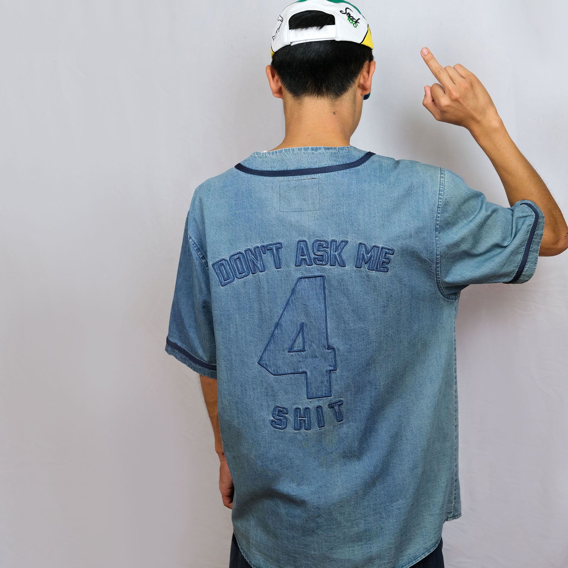 Snack Don’t Ask maglia baseball denim