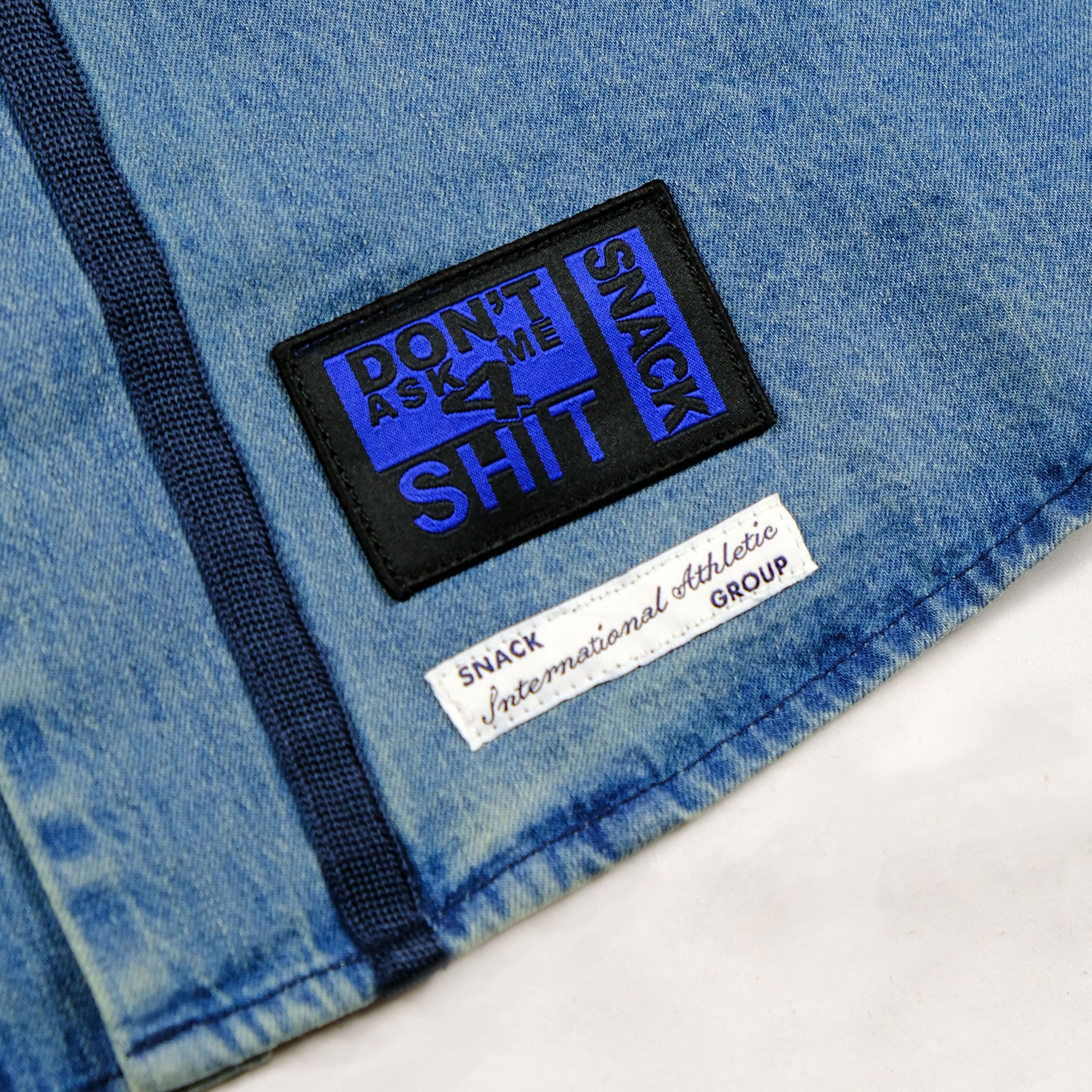 Snack Don’t Ask maglia baseball denim