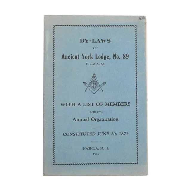 York Lodge 89 opuscolo massonico 1947 by-laws New Hampshire