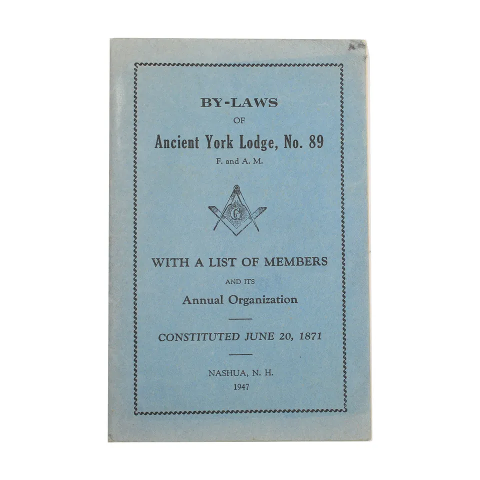 York Lodge 89 opuscolo massonico 1947 by-laws New Hampshire