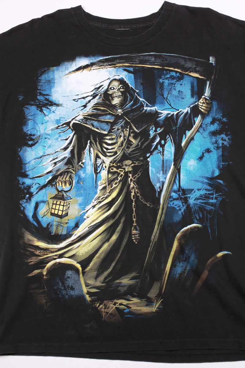 Skeleton Grim Reaper T-shirt Nera Vintage XL