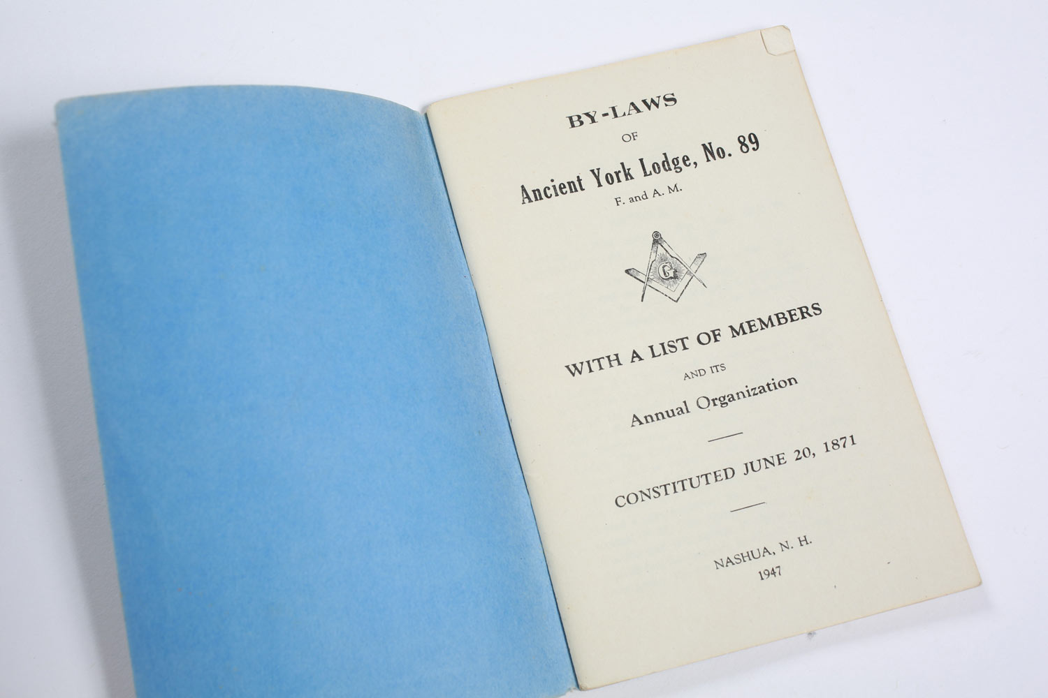 York Lodge 89 opuscolo massonico 1947 by-laws New Hampshire
