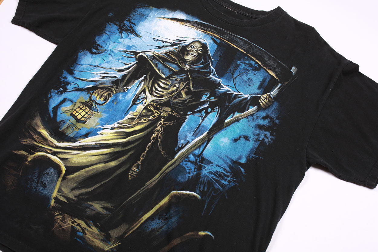 Skeleton Grim Reaper T-shirt Nera Vintage XL