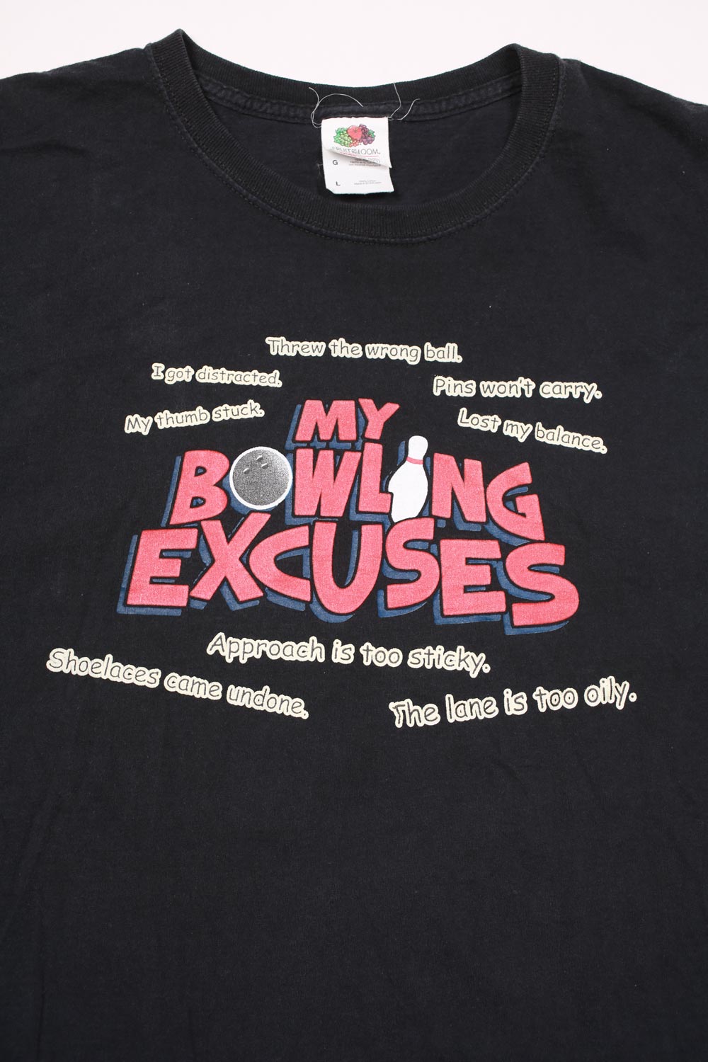 Vintage Bowling Excuses maglietta nera L cotone