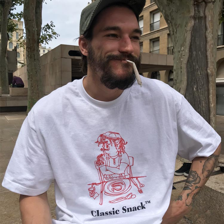 Snack Skateboarding Classic t-shirt cotone bianca taglia L