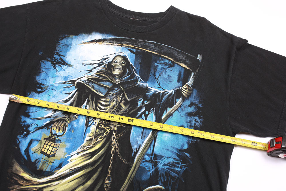 Skeleton Grim Reaper T-shirt Nera Vintage XL