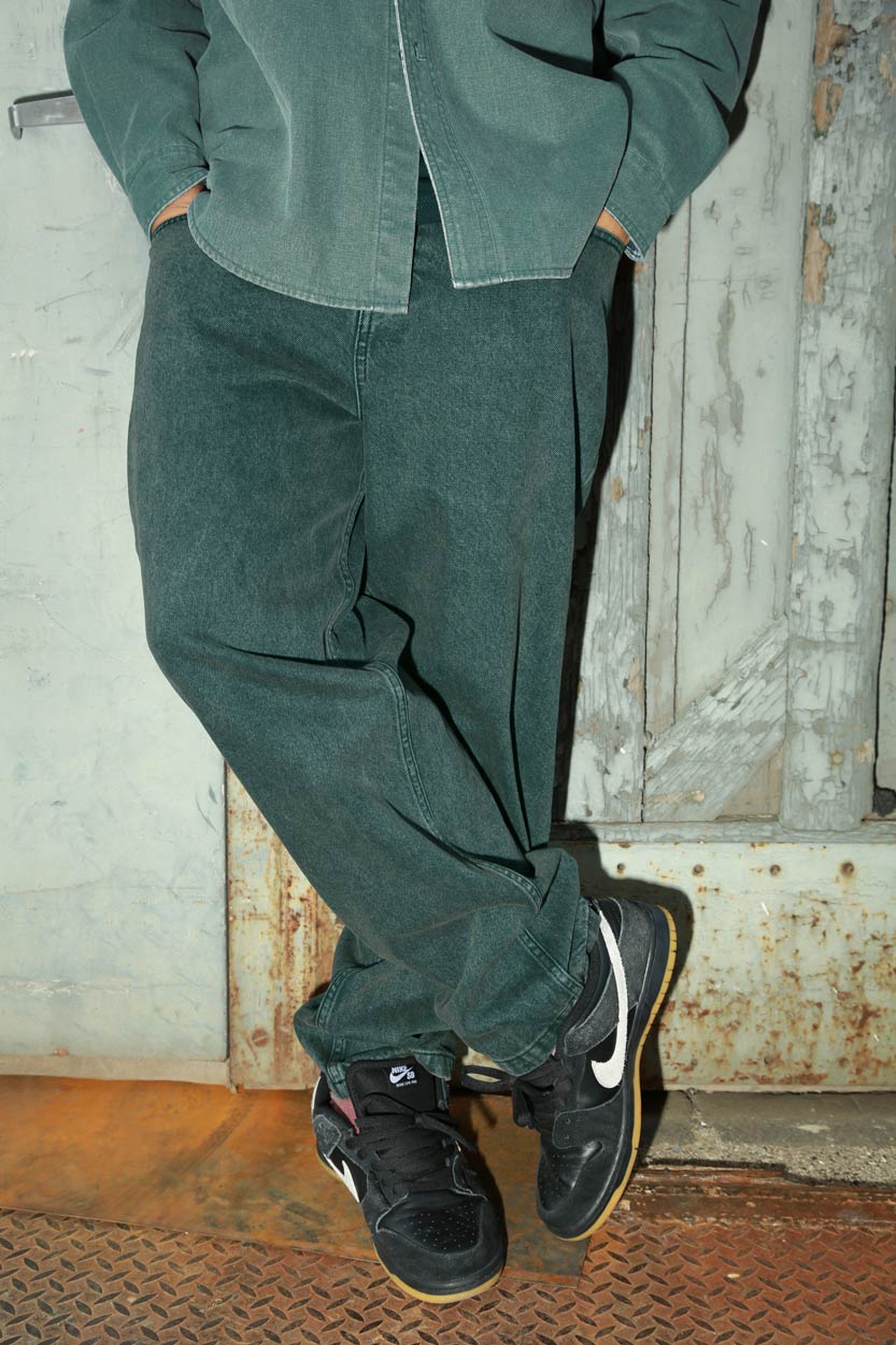 Theories Plaza jeans baggy verde denim cotone 11.5oz