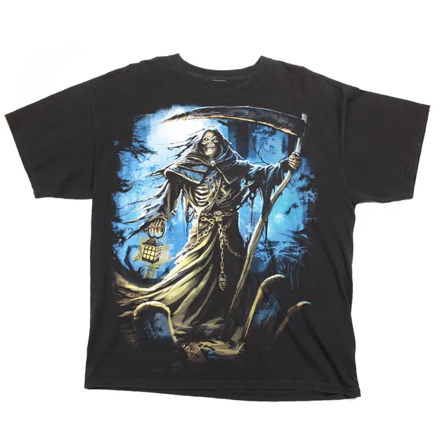 Skeleton Grim Reaper T-shirt Nera Vintage XL