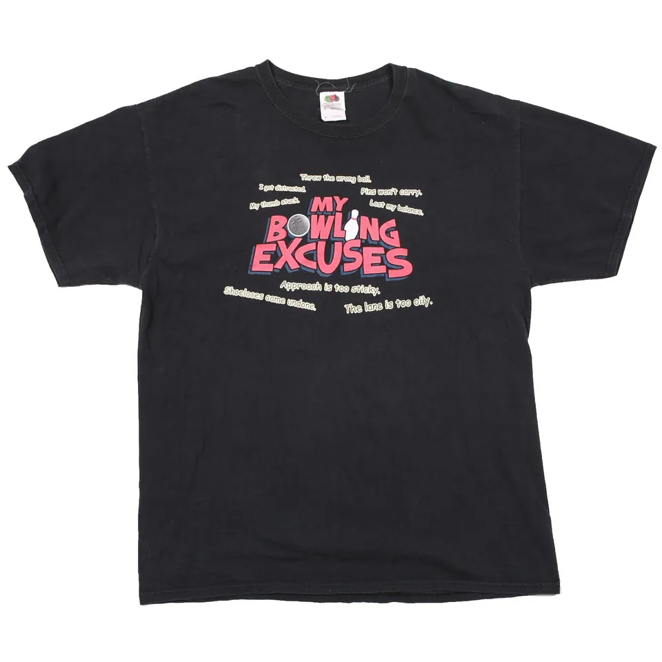 Vintage Bowling Excuses maglietta nera L cotone